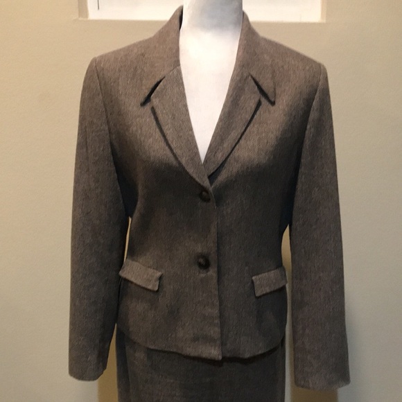 Worthington Brown Tweed Wool Blend Skirt Suit Pleated Hem Side Zip Lined-12 - Picture 2 of 16